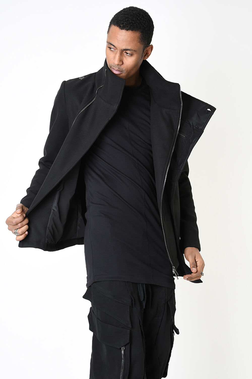 Regular Cloth & Nylon Insert Coat Black