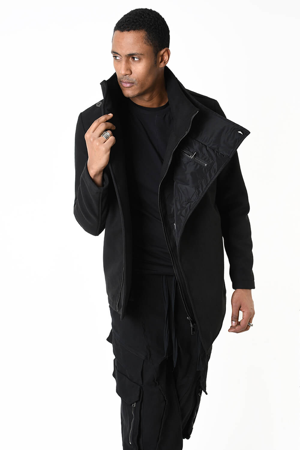 Regular Cloth & Nylon Insert Coat Black