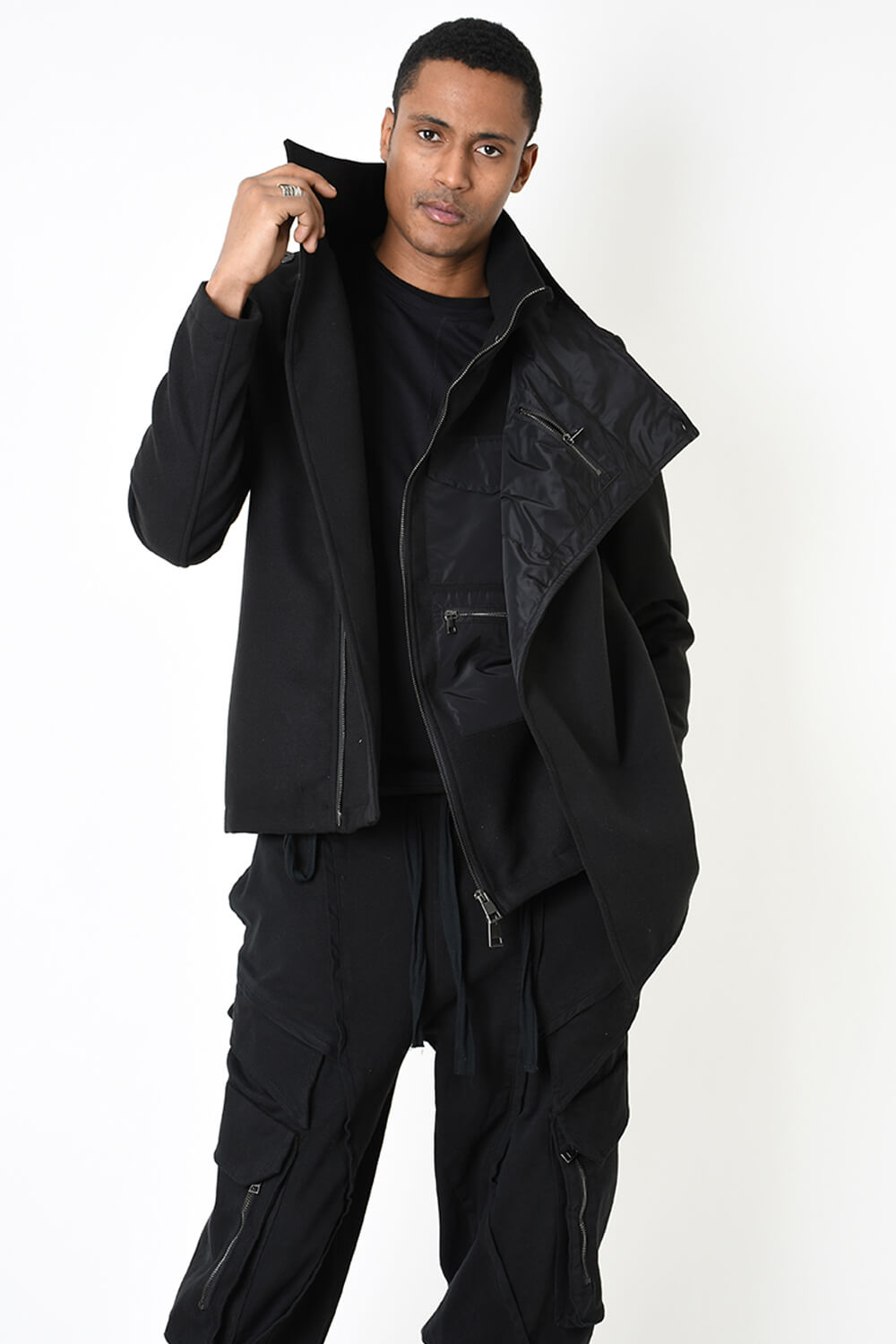 Regular Cloth & Nylon Insert Coat Black