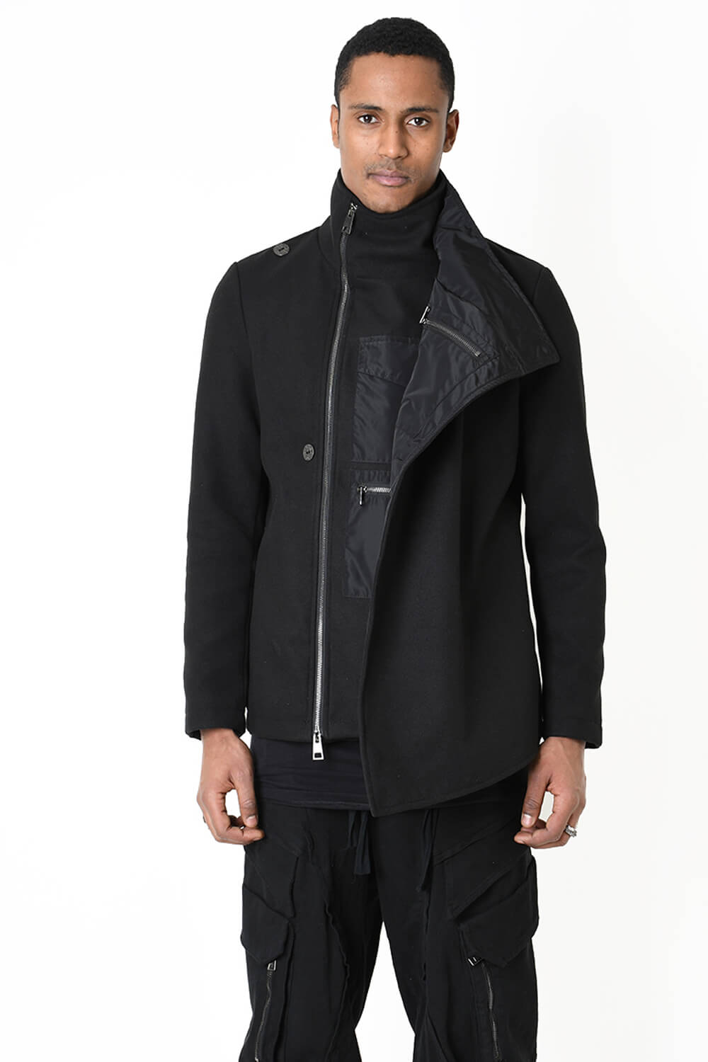 Regular Cloth & Nylon Insert Coat Black