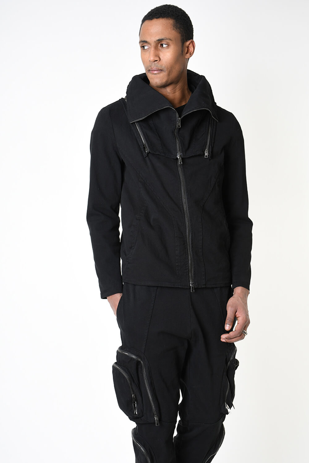 Removable Neck Cotton Stretch Jacket Black