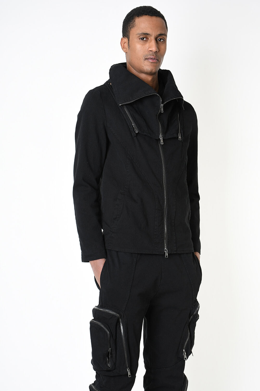 Removable Neck Cotton Stretch Jacket Black