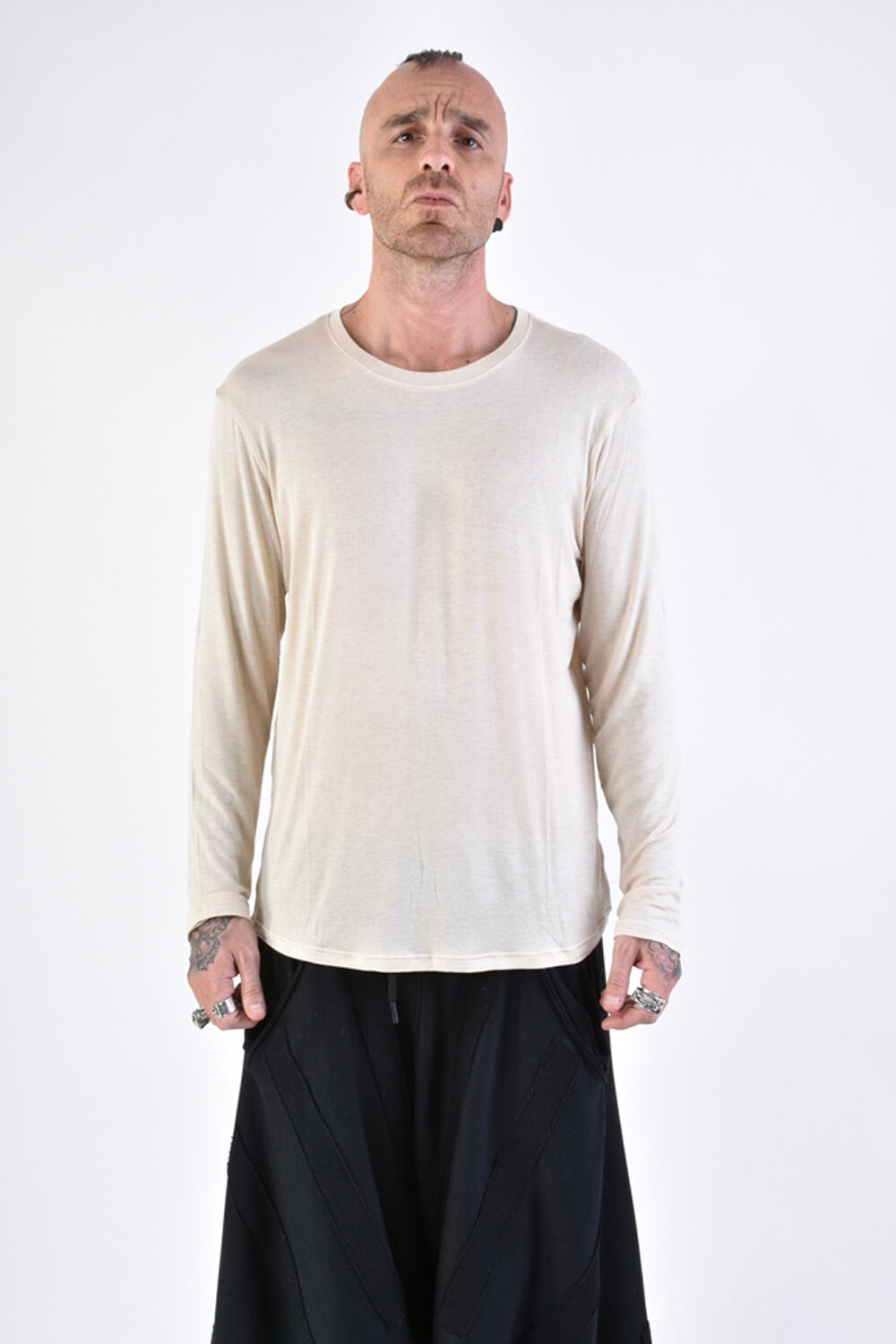 L/S Regular Fit Viscose/Silk T-Shirt Beige