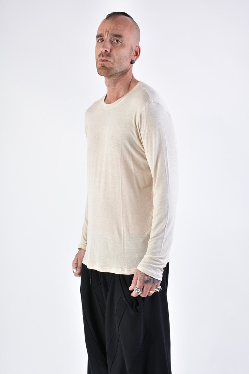 L/S Regular Fit Viscose/Silk T-Shirt Beige