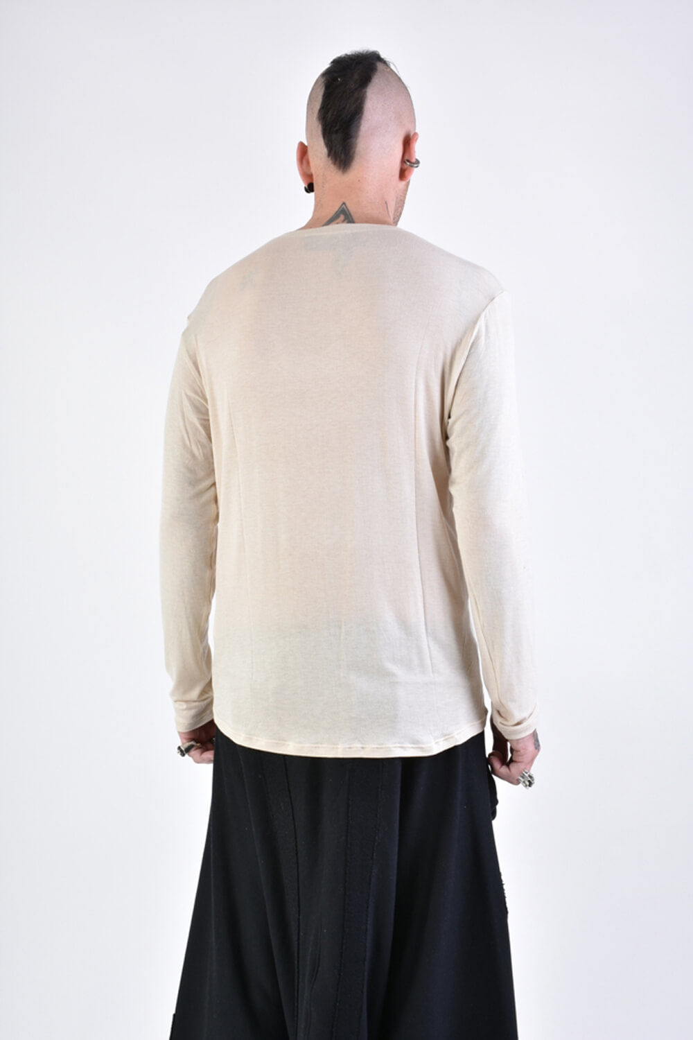 L/S Regular Fit Viscose/Silk T-Shirt Beige