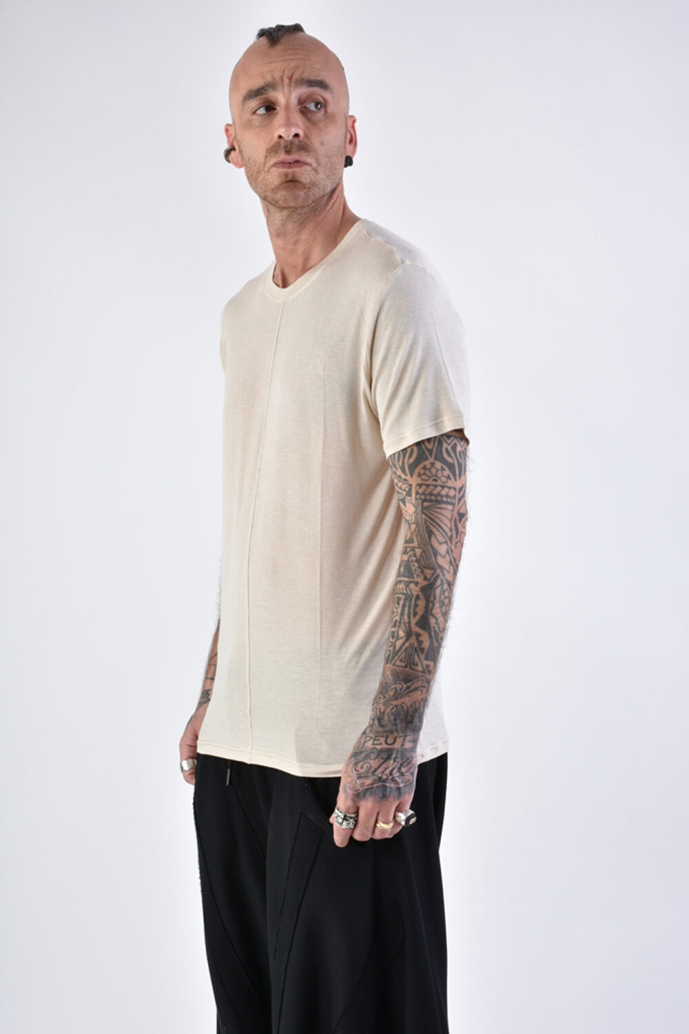 Regular Fit Viscose/Silk T-Shirt Beige