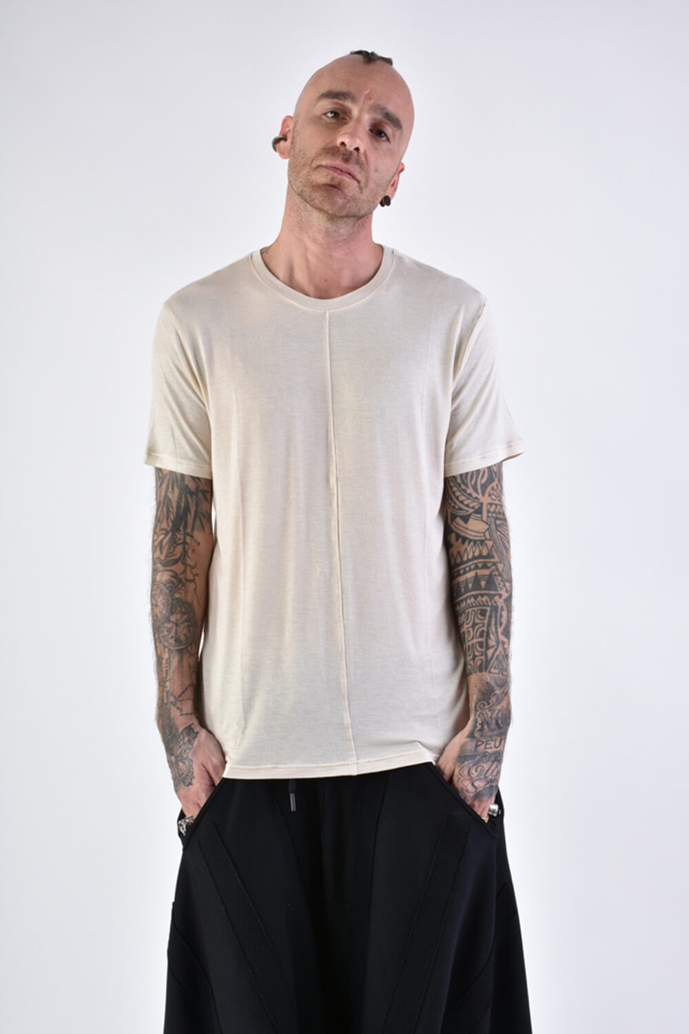 Regular Fit Viscose/Silk T-Shirt Beige