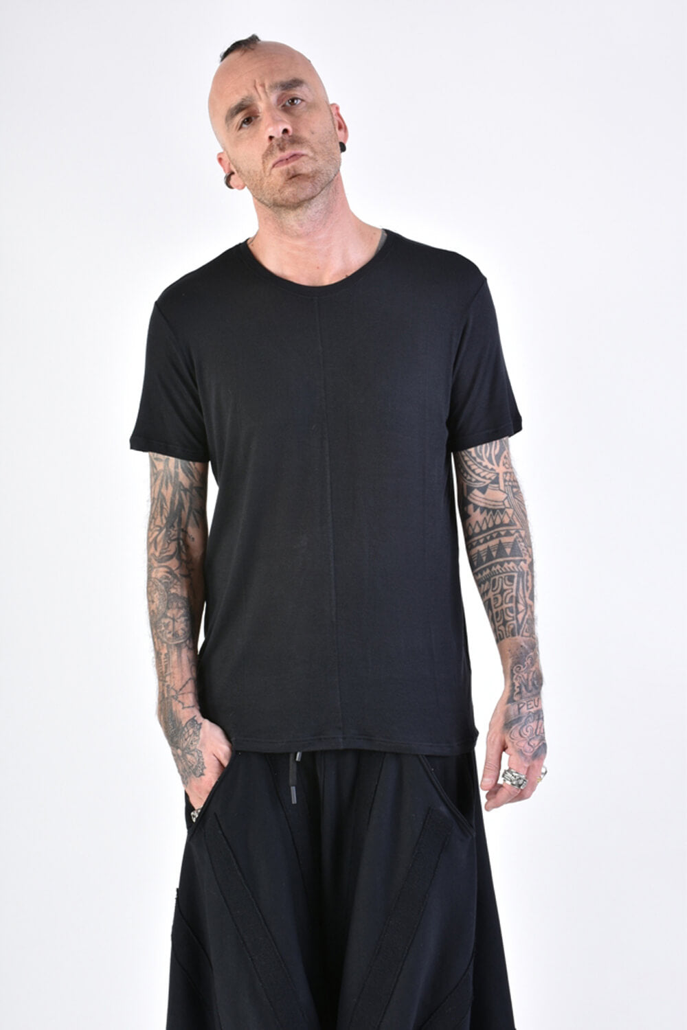 Regular Fit Viscose/Silk T-Shirt Black