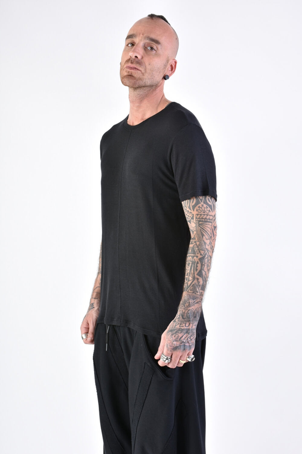 Regular Fit Viscose/Silk T-Shirt Black