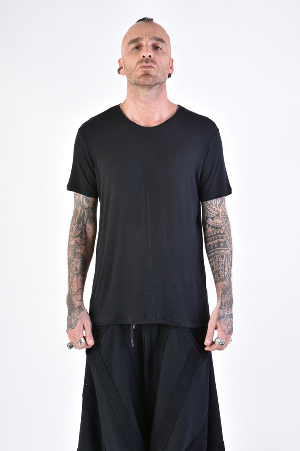 Regular Fit Viscose/Silk T-Shirt Black