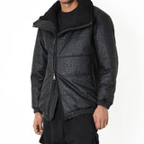 Faux Leather & Faux Fur Down Jacket Black