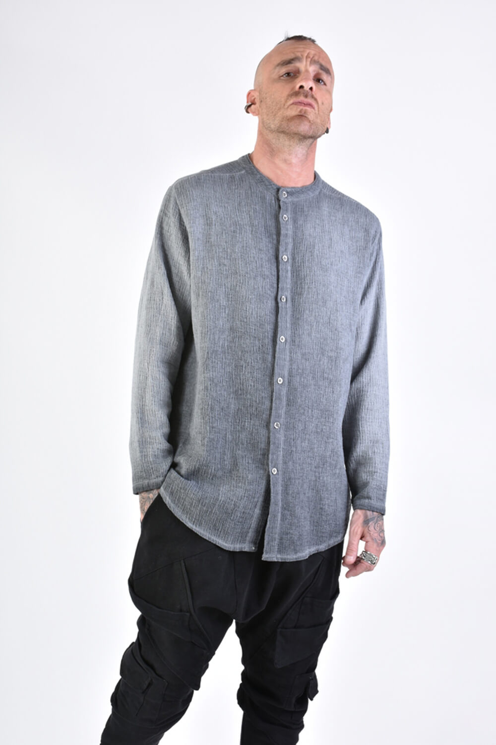 L/S Button-Up Cotton Shirt Grey