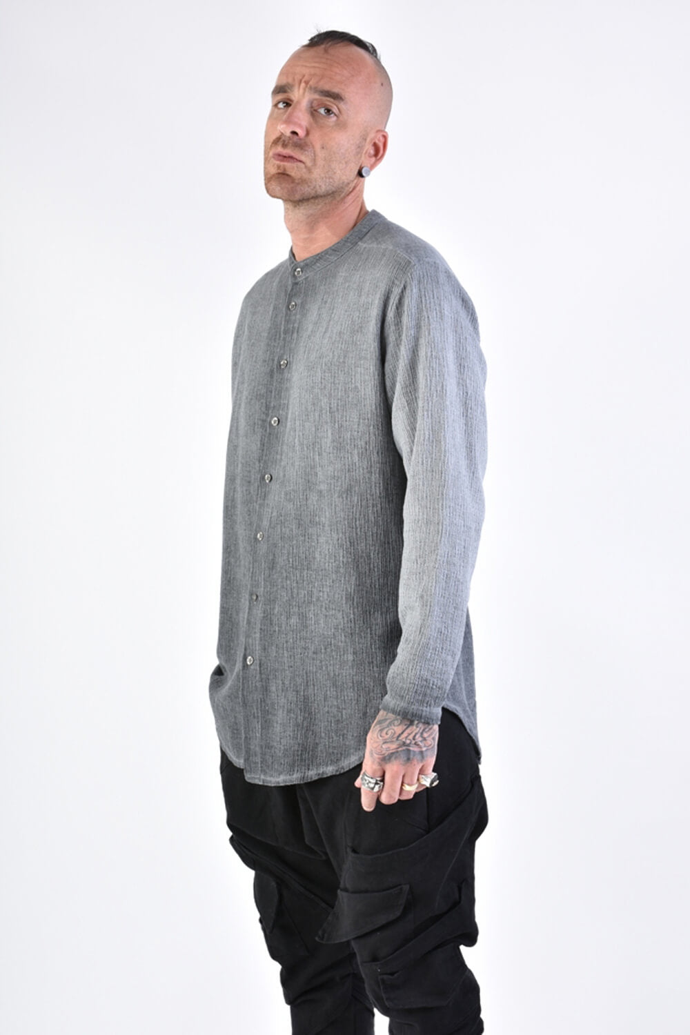 L/S Button-Up Cotton Shirt Grey