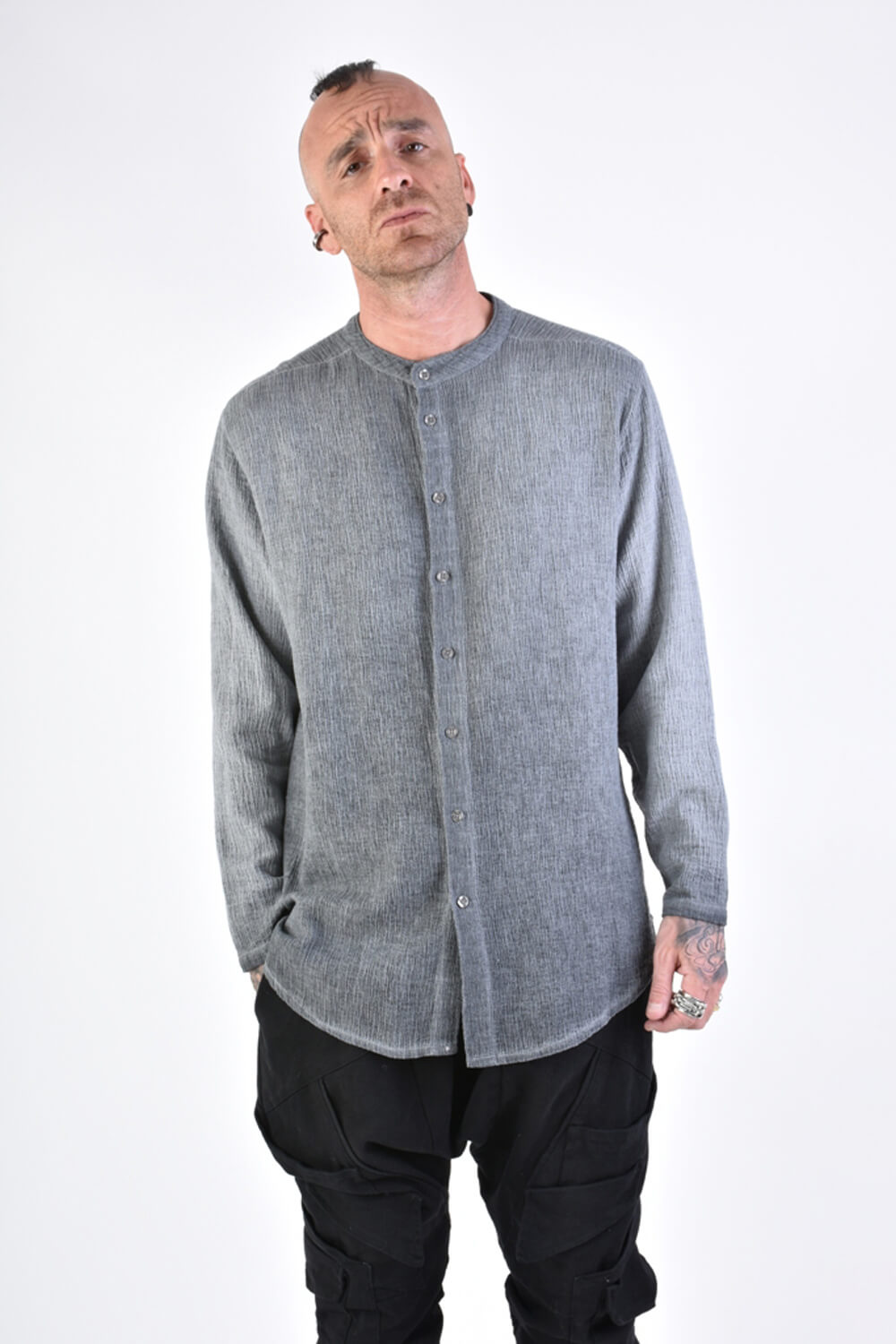 L/S Button-Up Cotton Shirt Grey