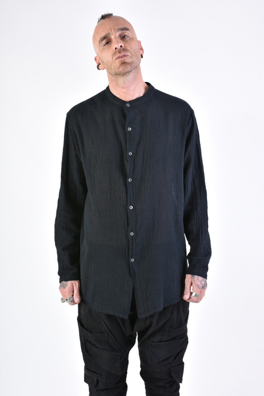 L/S Button-Up Cotton Shirt Black