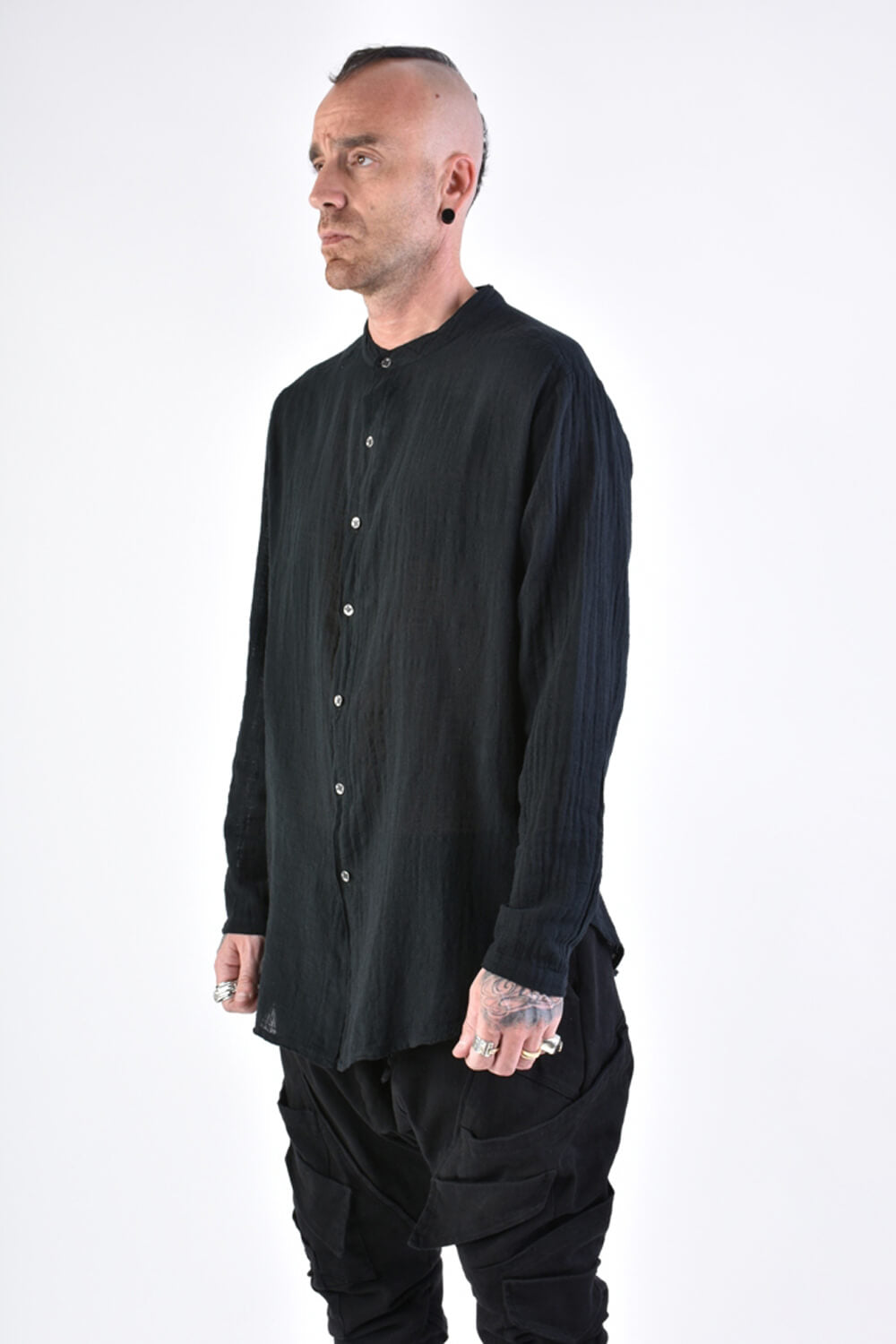 L/S Button-Up Cotton Shirt Black