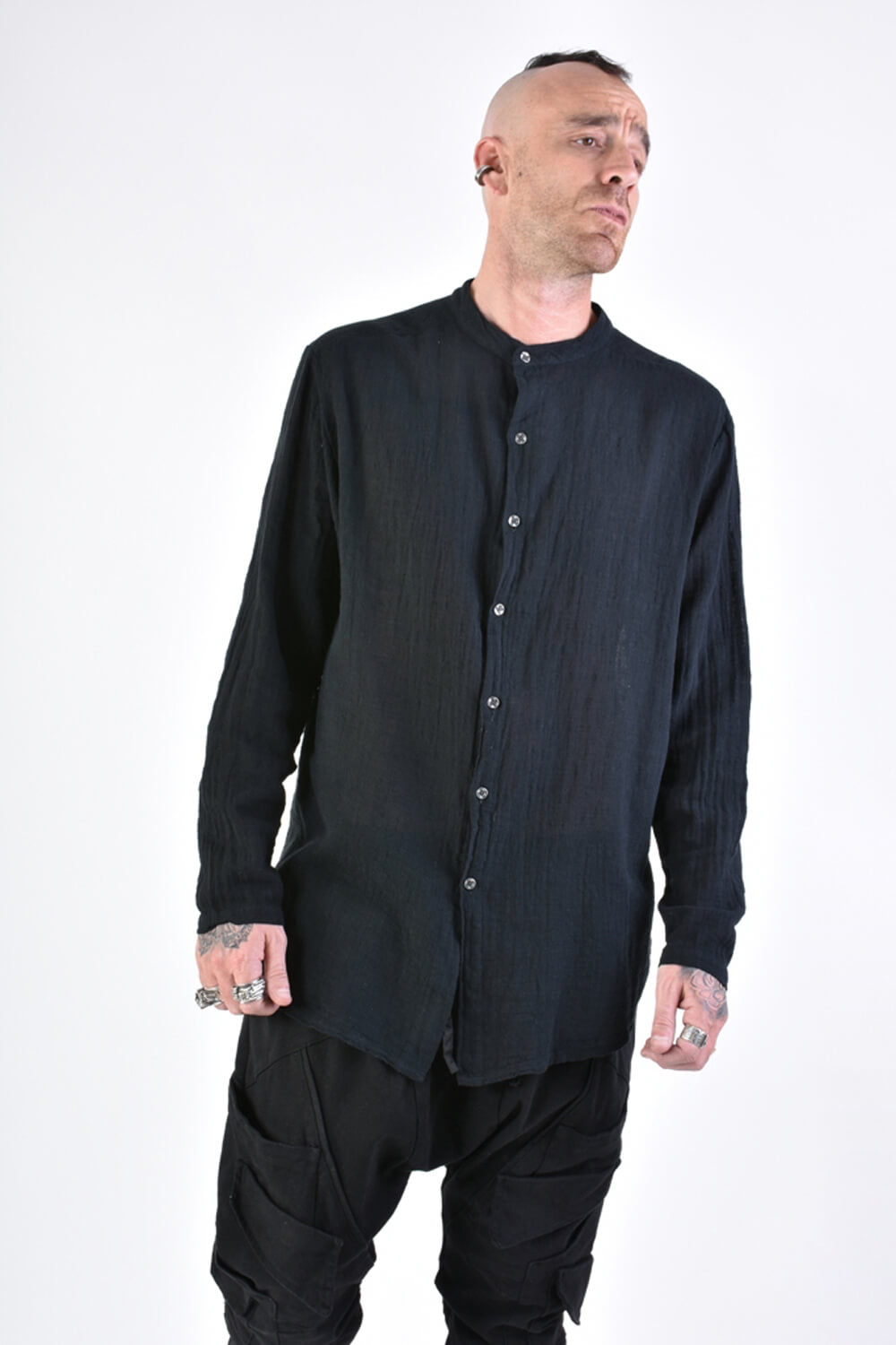 L/S Button-Up Cotton Shirt Black