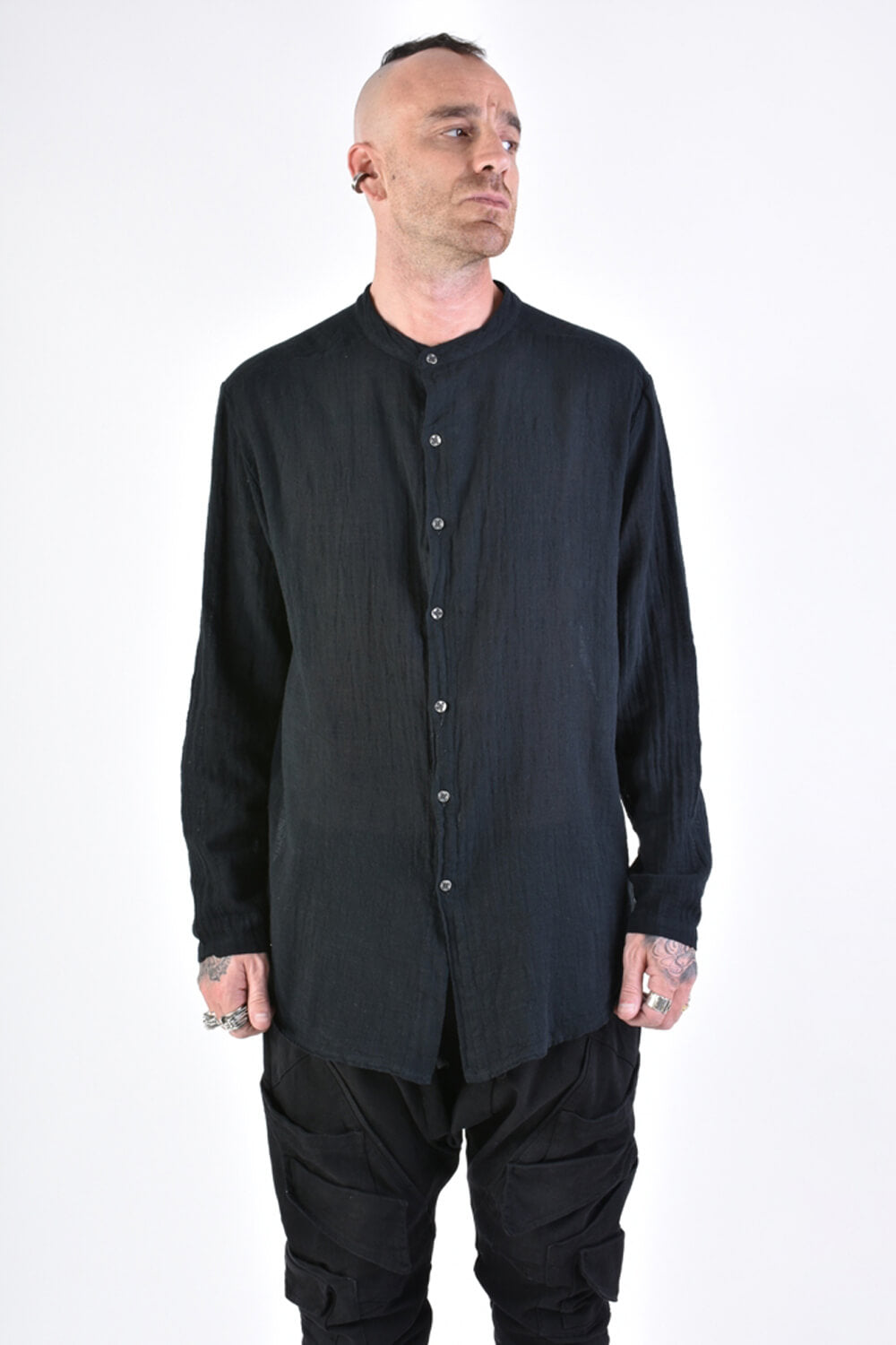 L/S Button-Up Cotton Shirt Black