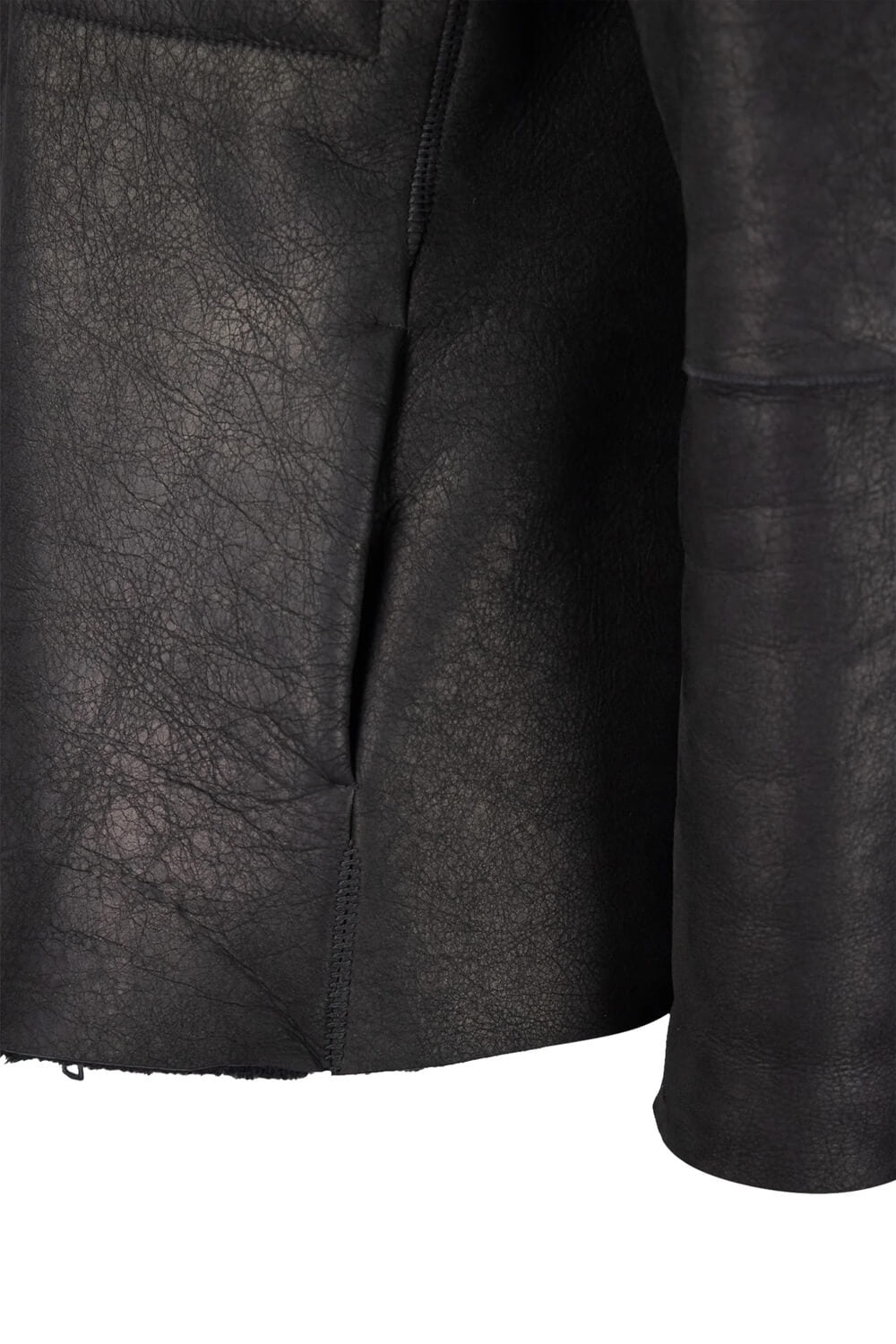 Italian Leather Shearling Bomber Jacket Black