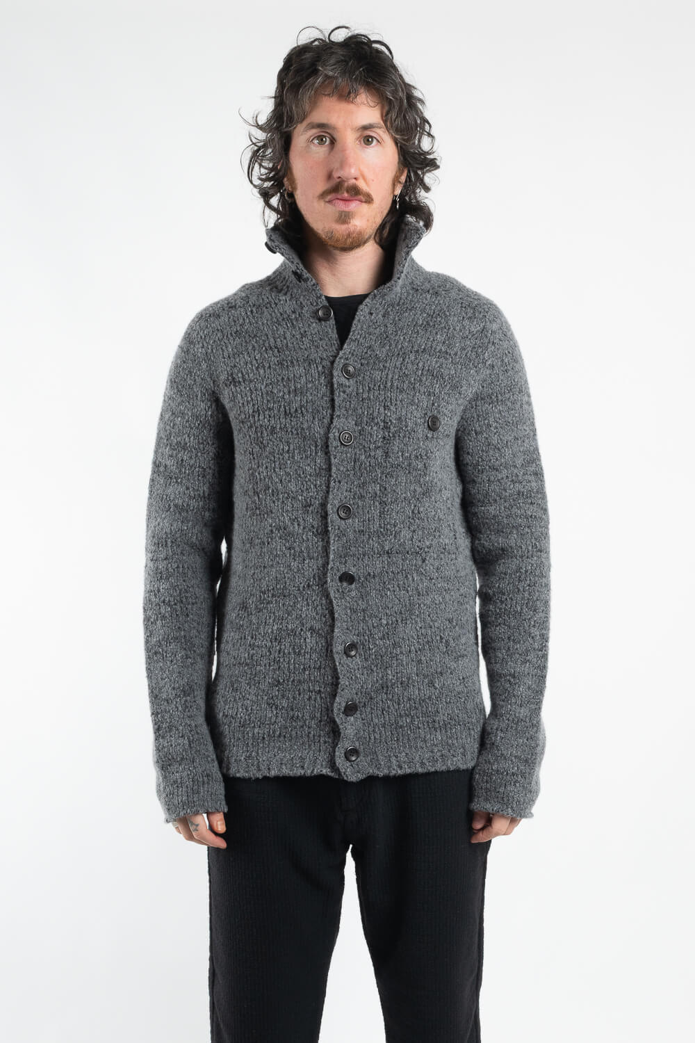 Alpaca Virgin Wool Button-Up Cardigan Charcoal/Grey
