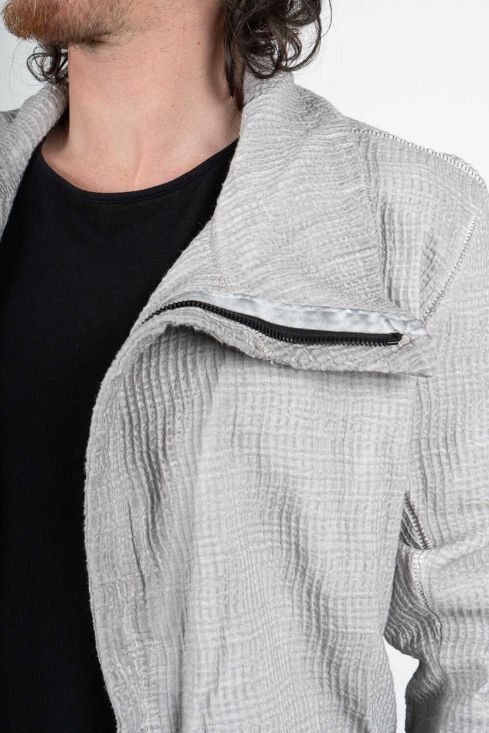 Asymetrique Ondes Zip-Up Jacket Light Grey