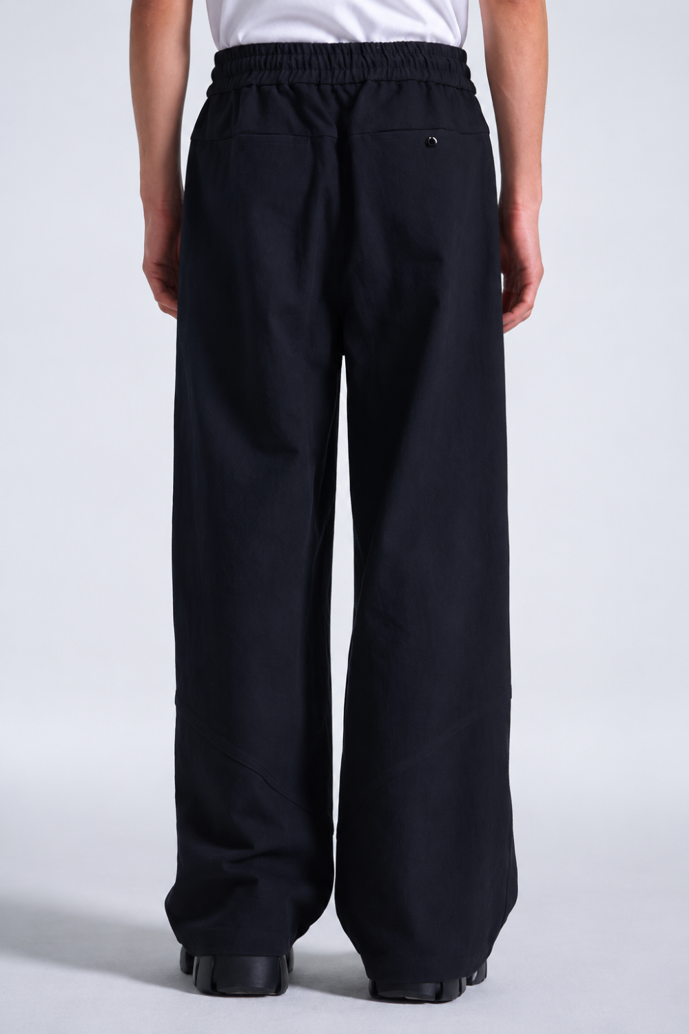 Wide Leg Cotton Drawstring Trousers W/ Stud Details Black