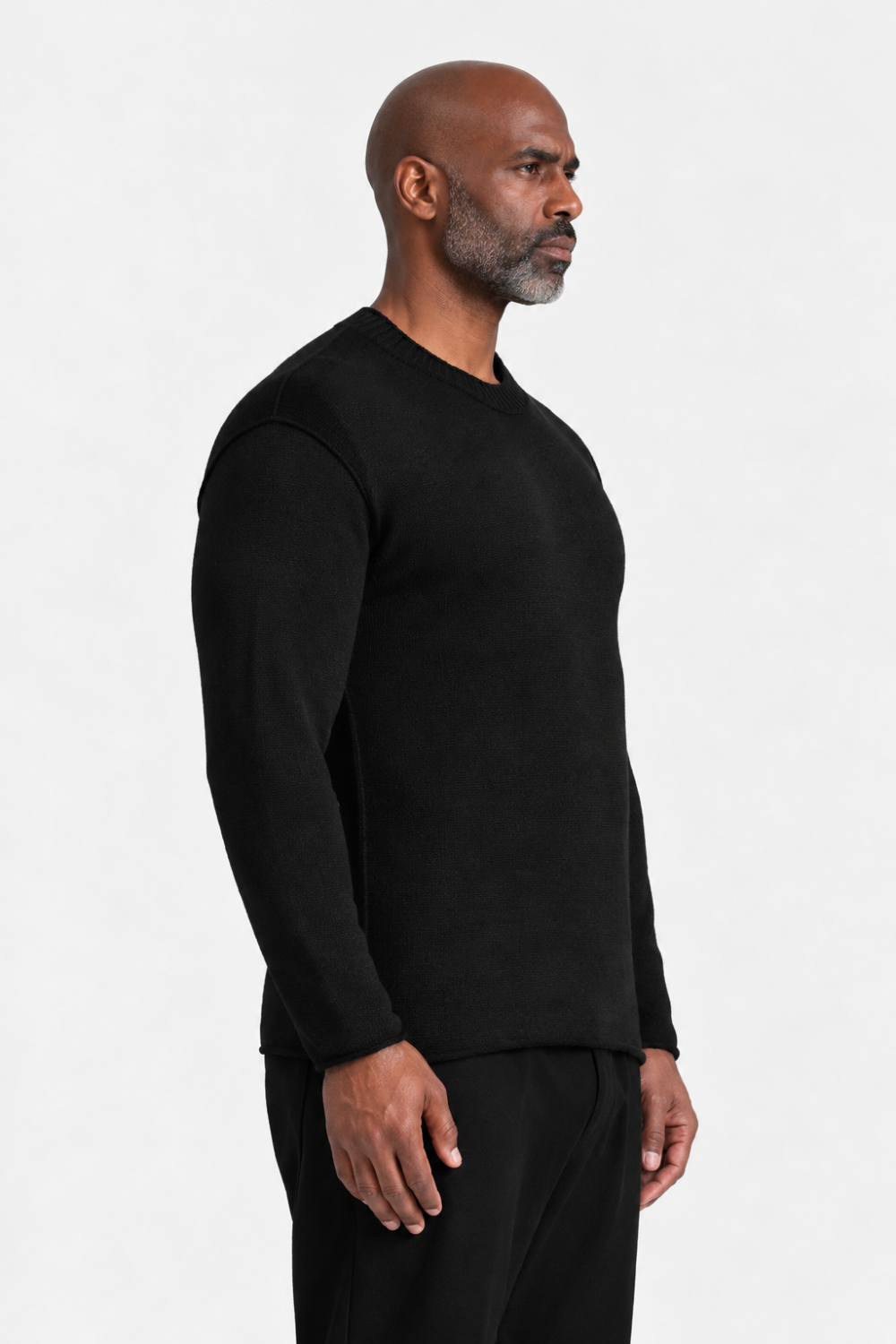 Contrast Insert Virgin Wool/Linen Turtle Neck Jumper Black