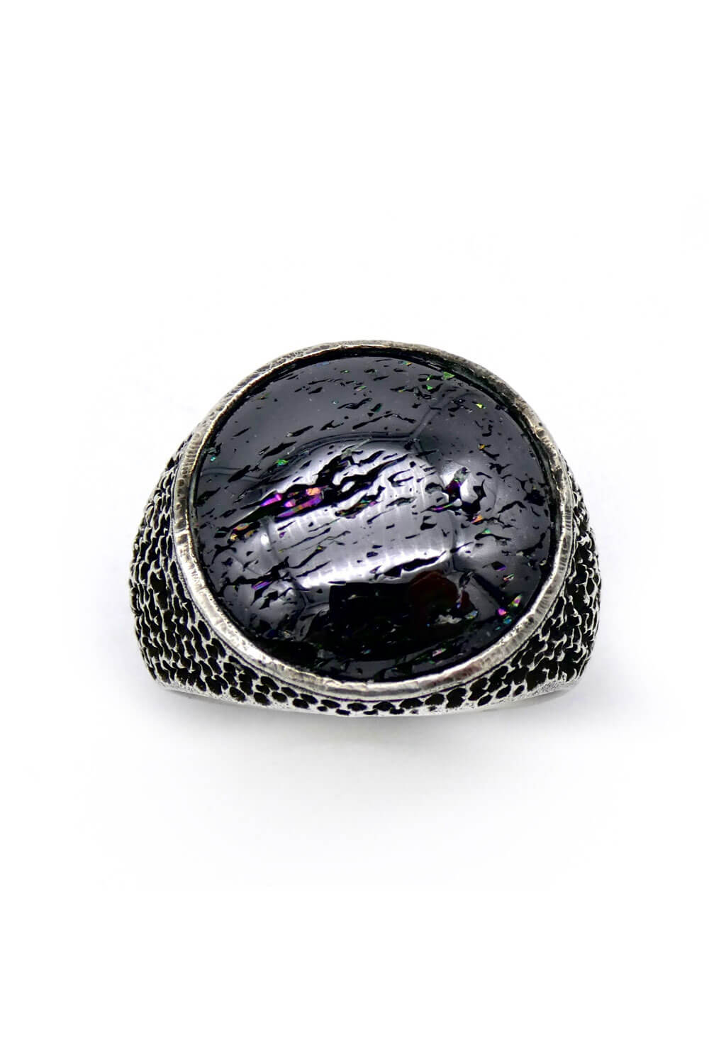 Black Aurora Ring Silver W/ Carborundum Stone