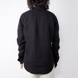 Open Collar Linen Shirt Black