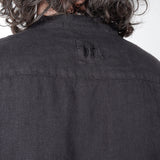 Open Collar Linen Shirt Black