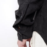 Open Collar Linen Shirt Black