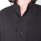 Open Collar Linen Shirt Black