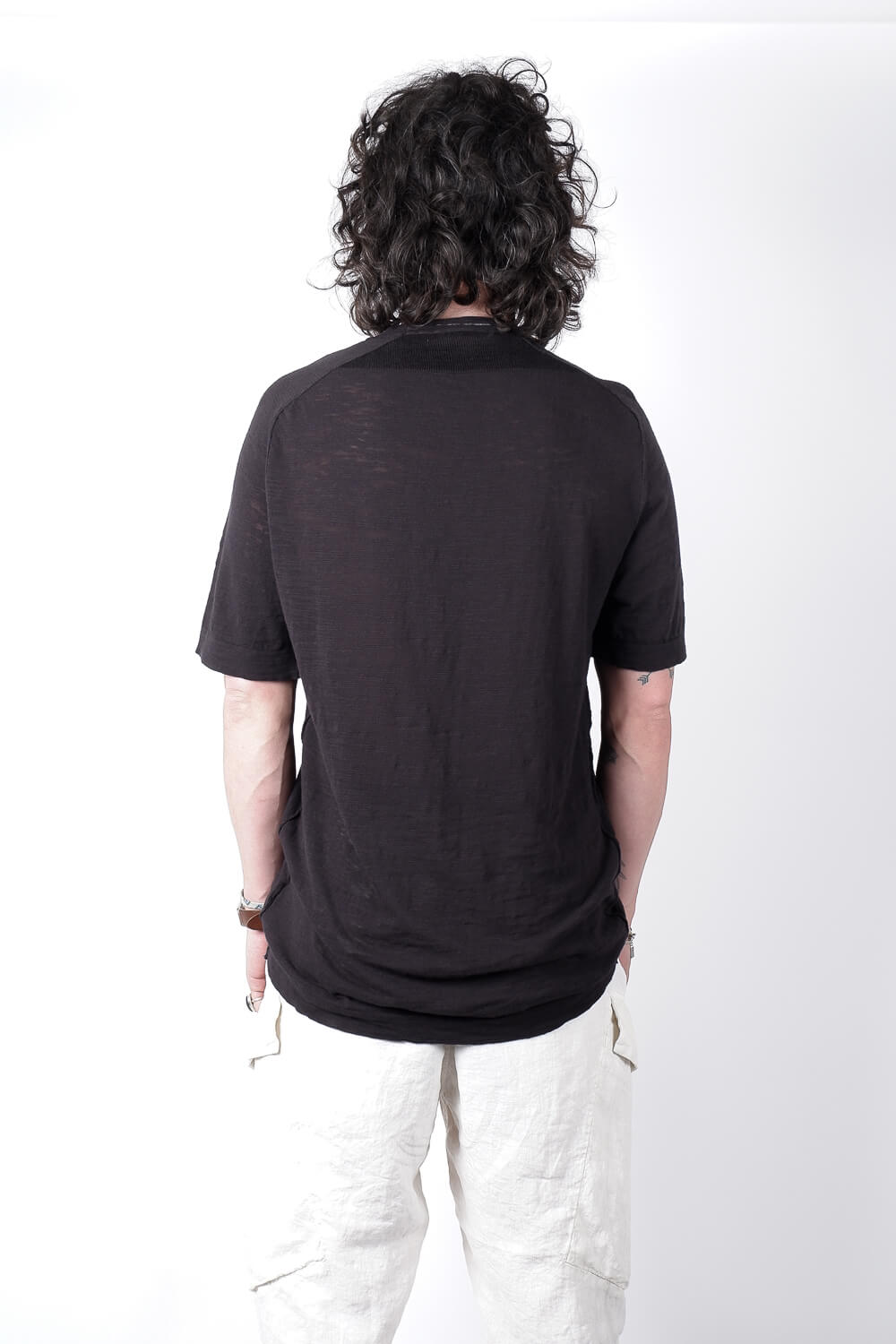 Raw Edge Linen T-Shirt Black