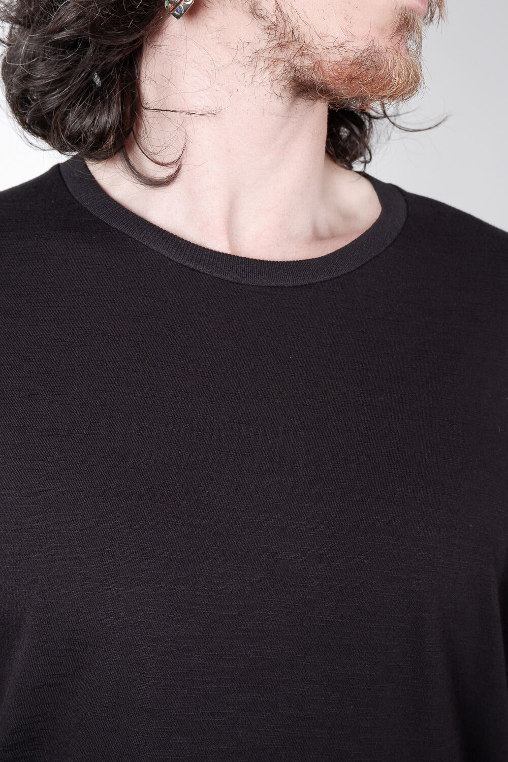 Textured Detail Cotton T-Shirt Black