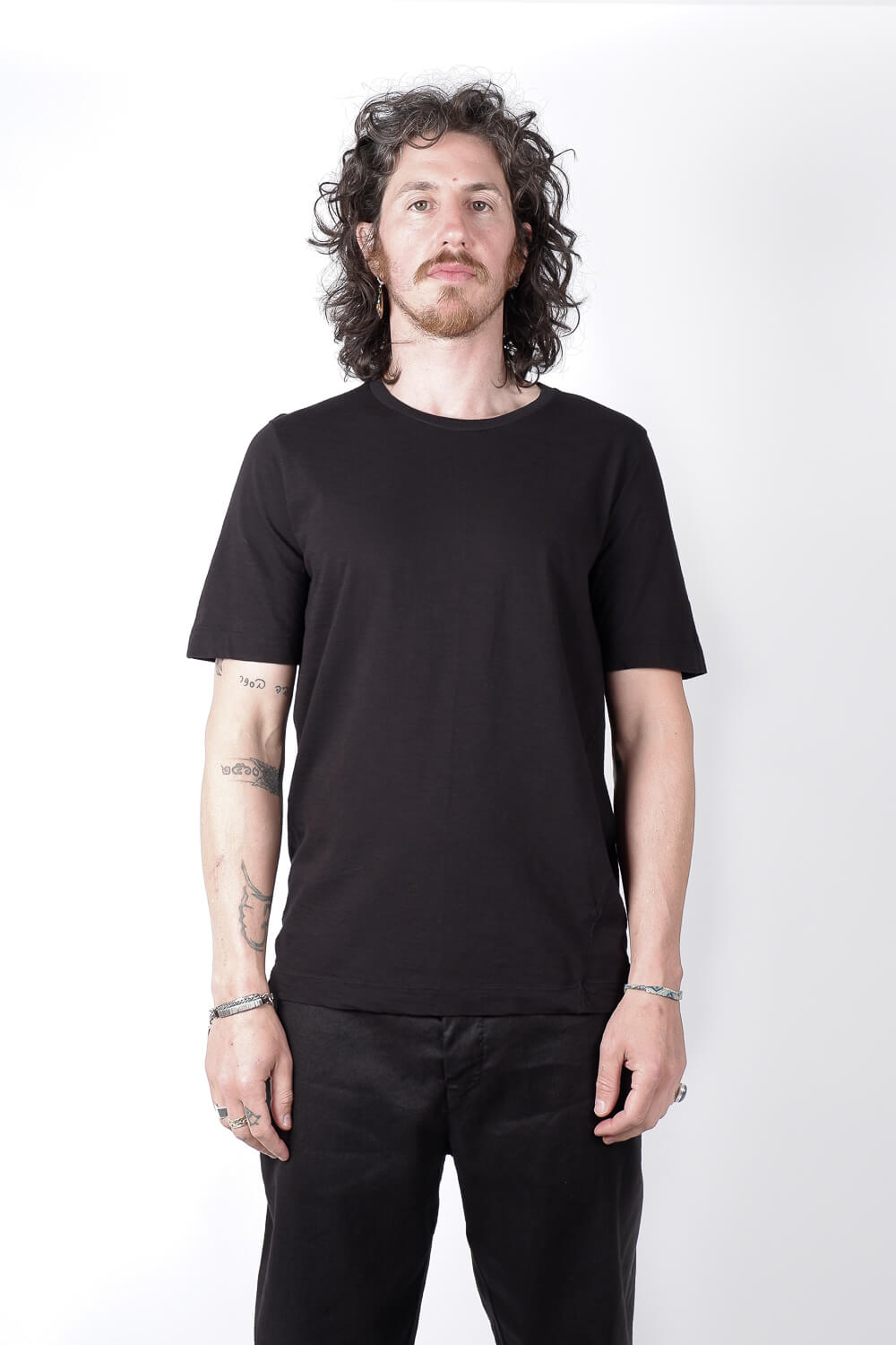 Textured Detail Cotton T-Shirt Black