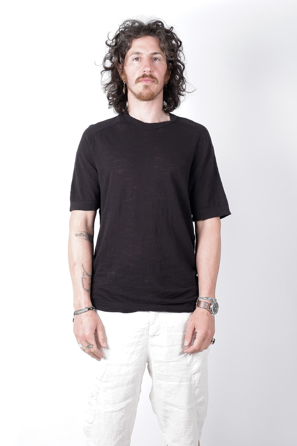 Raw Edge Linen T-Shirt Black