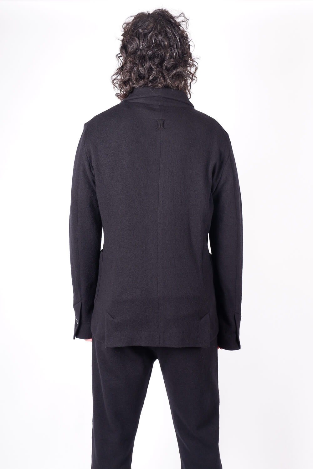 Boiled Wool Button-Up Blazer Black