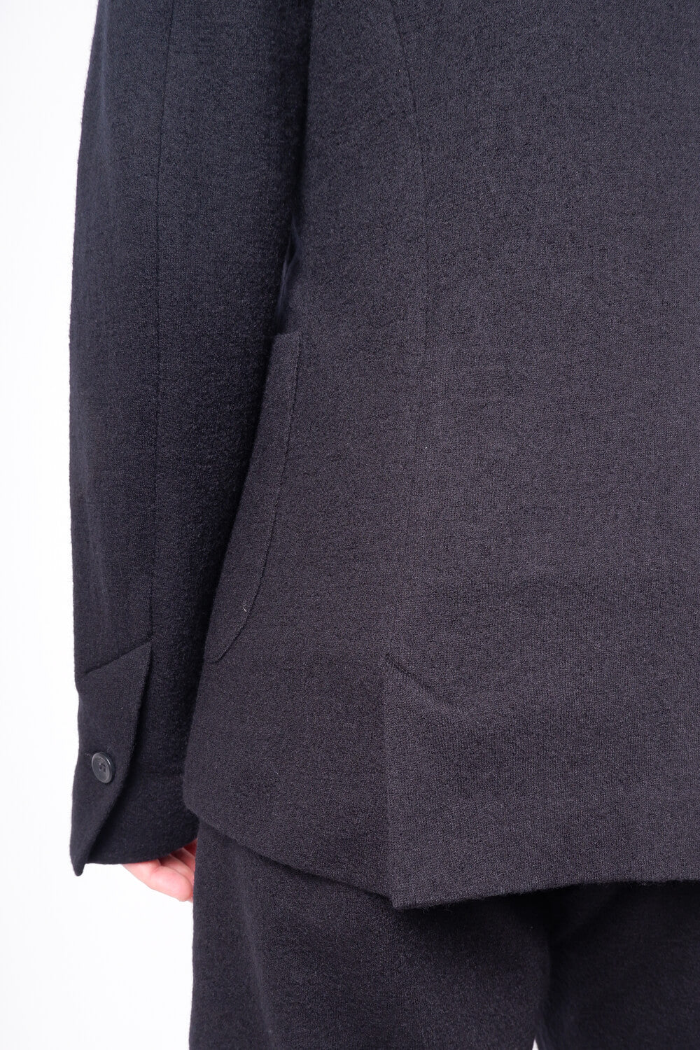 Boiled Wool Button-Up Blazer Black