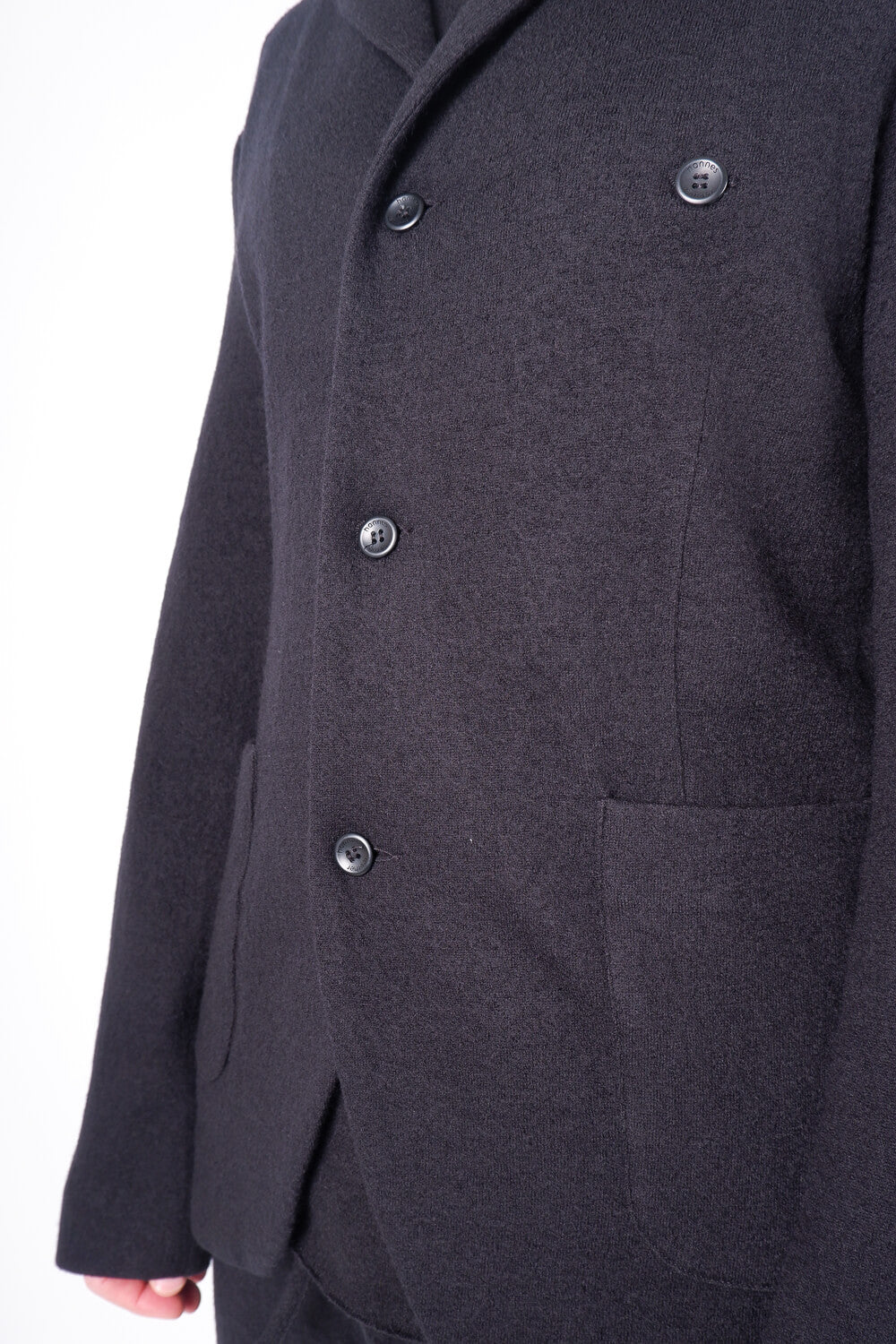 Boiled Wool Button-Up Blazer Black