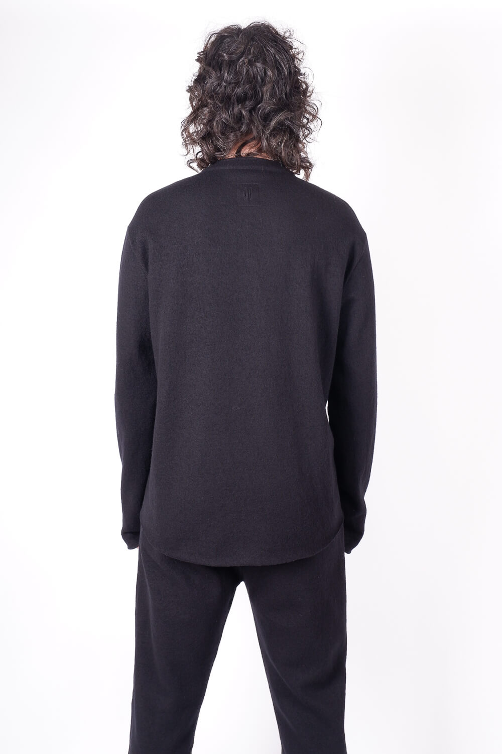 Boiled Wool Button-Up Shirt Black