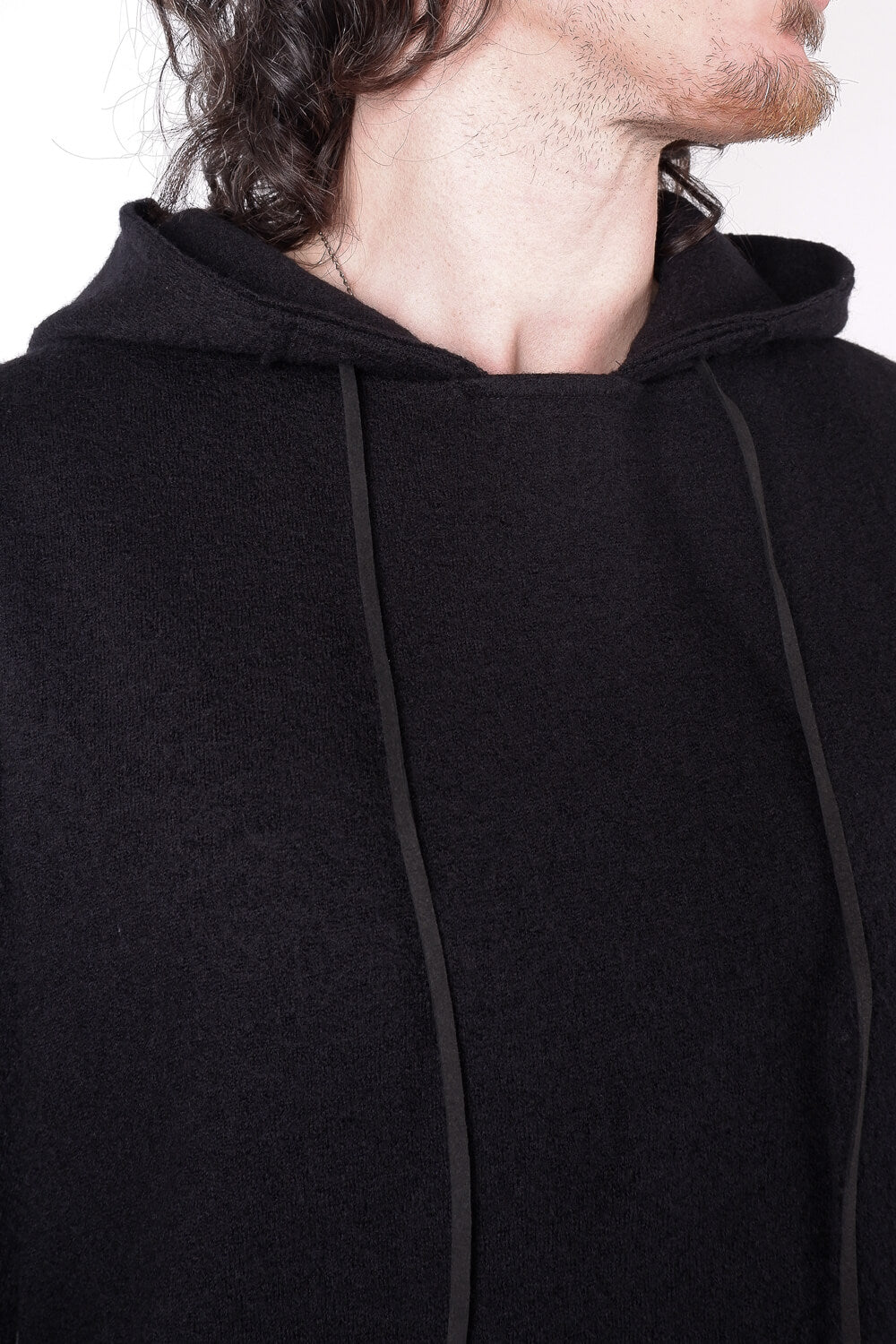 Boiled Wool Hoodie Black