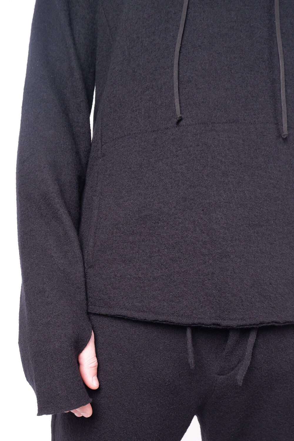 Boiled Wool Hoodie Black