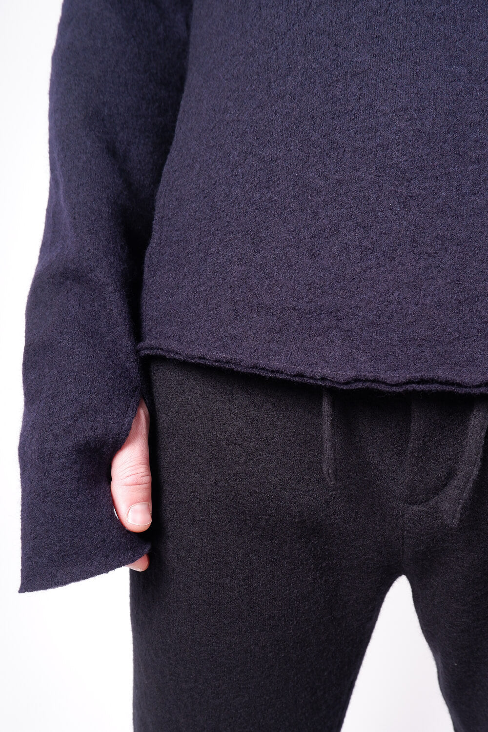 Boiled Wool Hoodie Navy