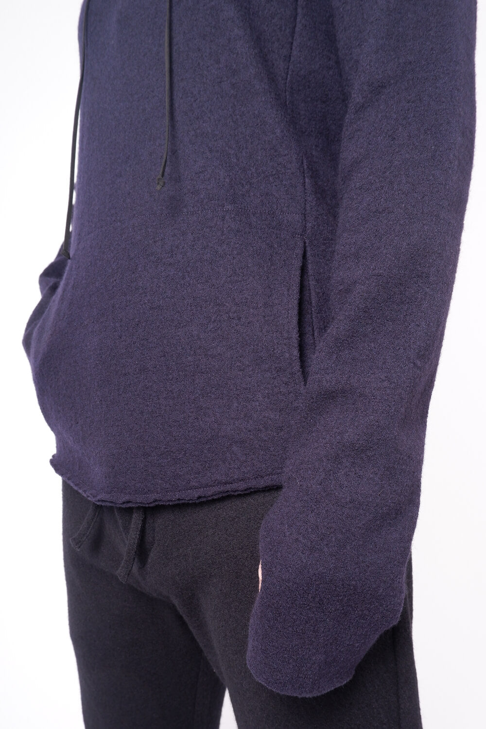 Boiled Wool Hoodie Navy