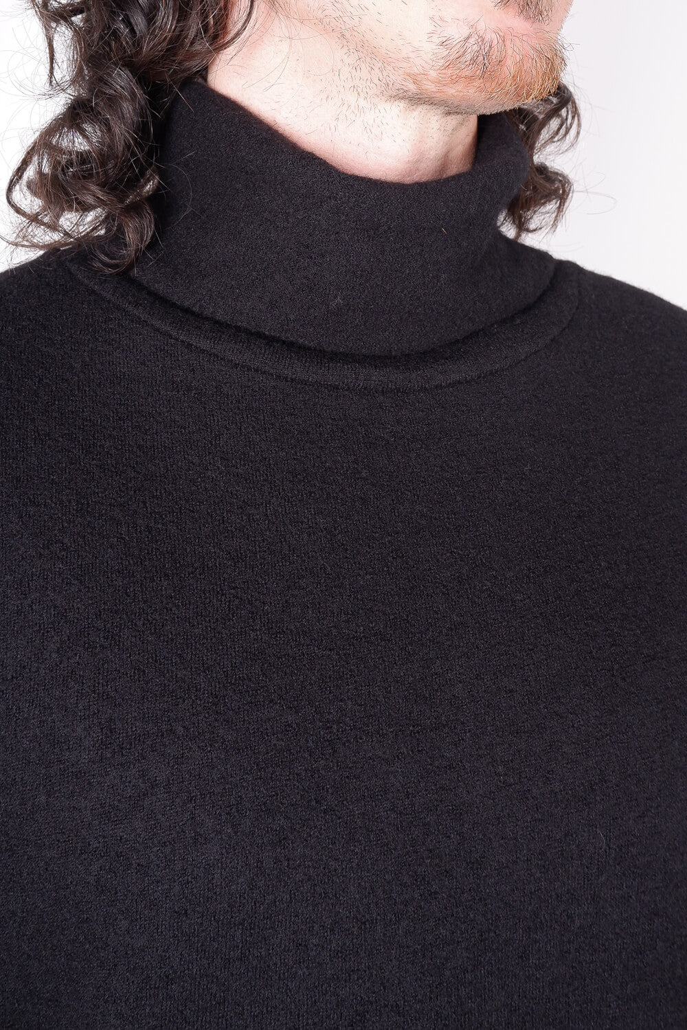 Boiled Wool Turtle Neck Jumper Black