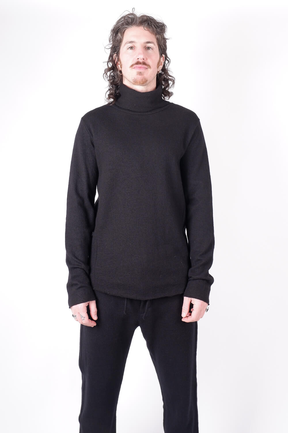 Boiled Wool Turtle Neck Jumper Black