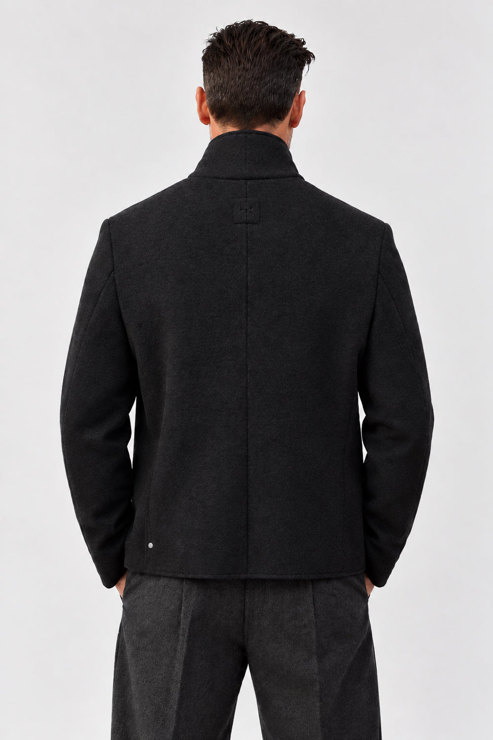 Boiled Wool Shawl Collar Jacket Black