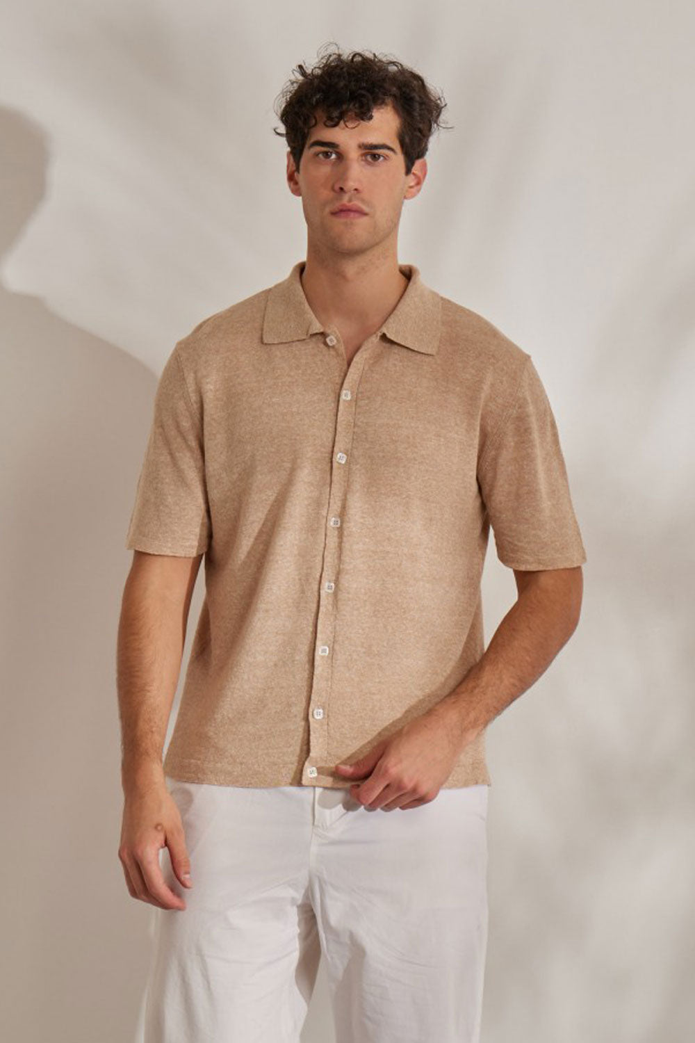 Button-Up Knitted Shirt Sand