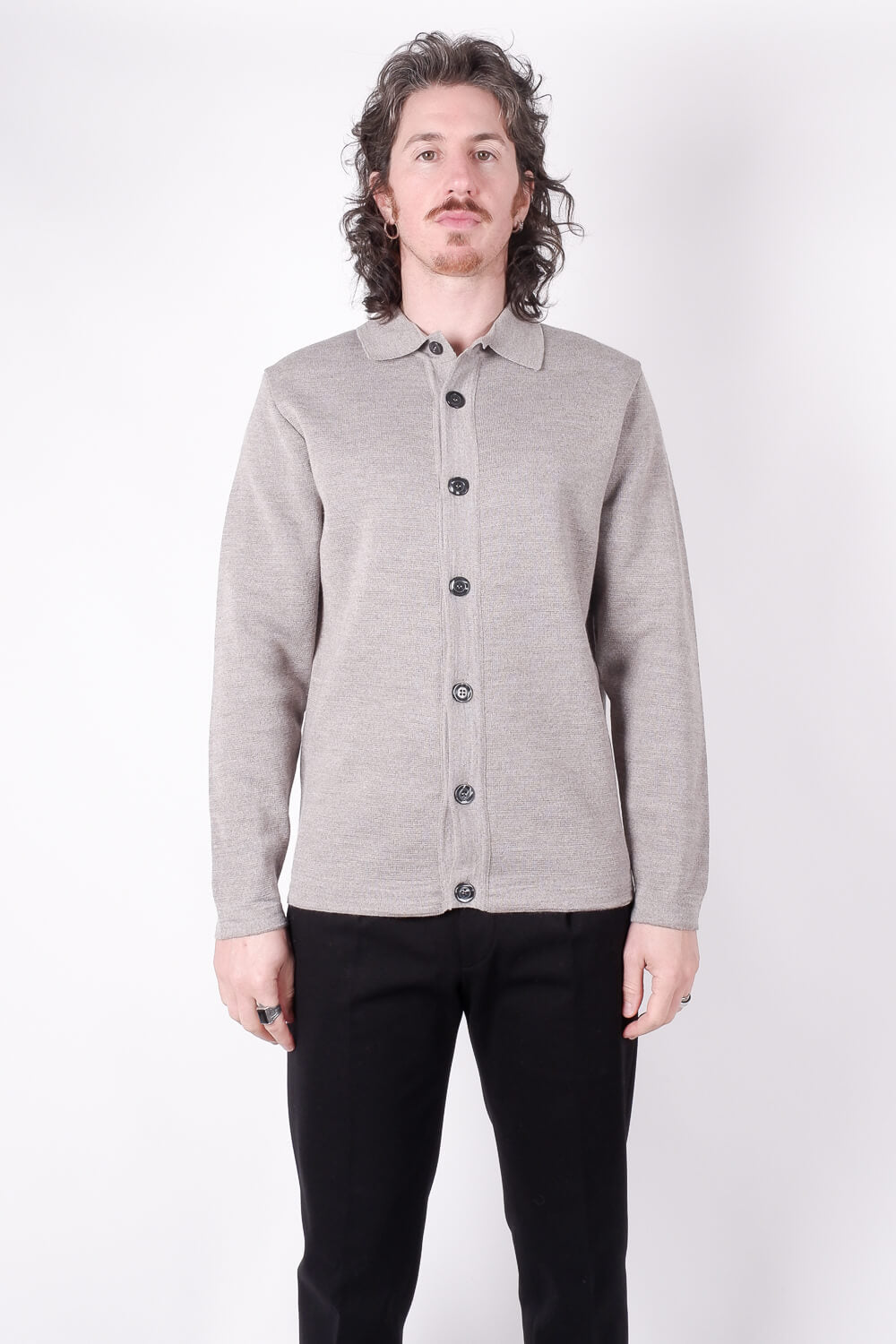 Button-Up Capri Italian Wool L/S Knit Grey