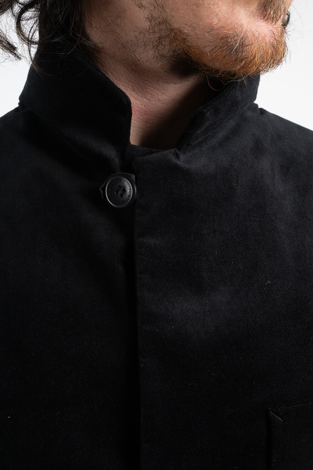 Button-Up Front Pocket Velvet Blazer Black